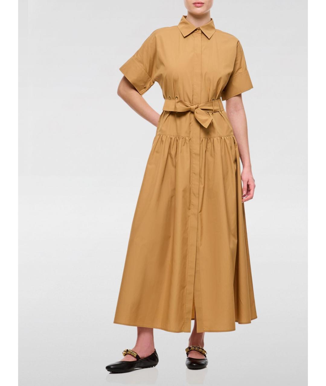 MAX MARA Бежевое хлопковое повседневное платье, фото 3