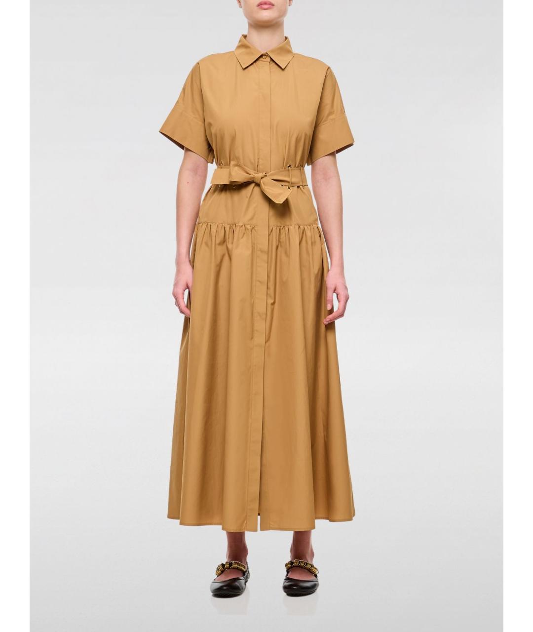 MAX MARA Бежевое хлопковое повседневное платье, фото 2