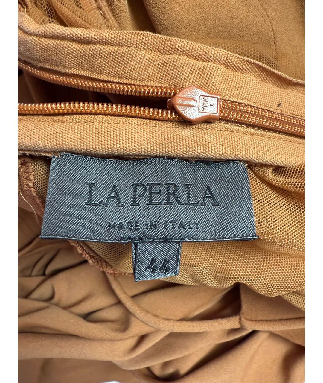LA PERLA Коричневое вискозное коктейльное платье, фото 5