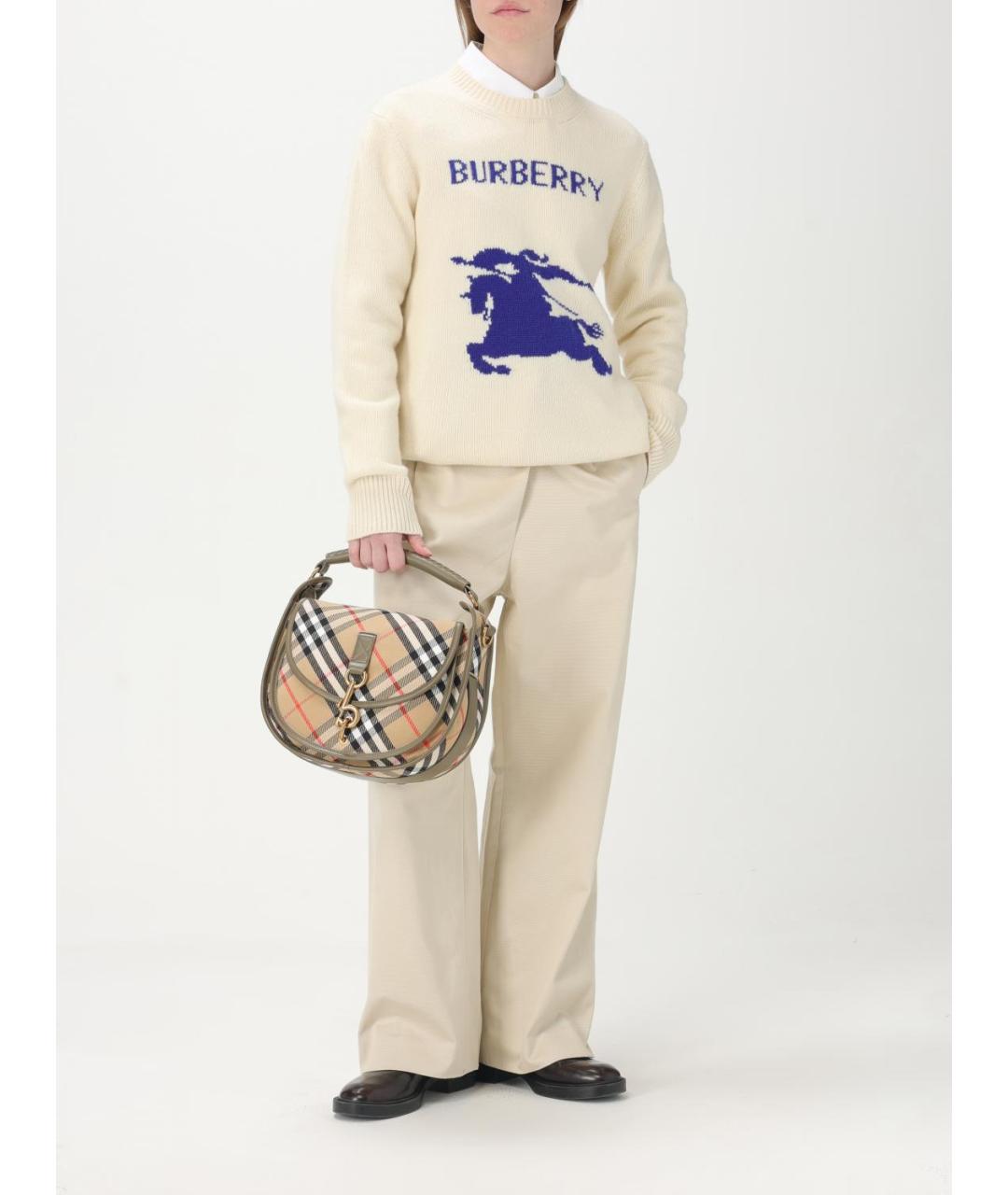 BURBERRY Бежевая тканевая сумка с короткими ручками, фото 2