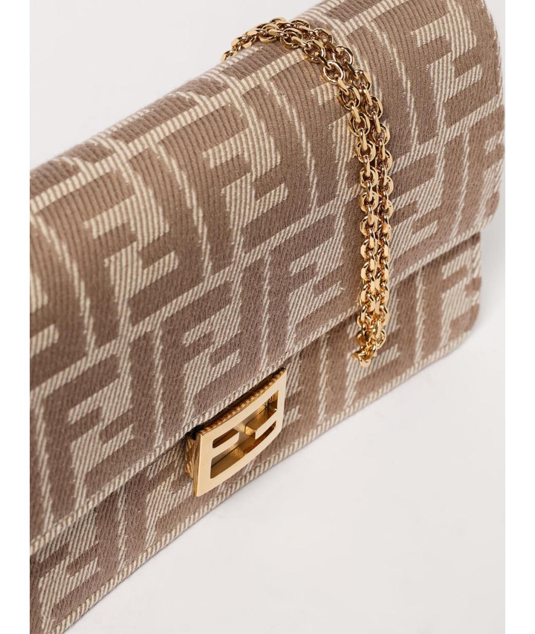 FENDI Бежевая жаккардовая сумка через плечо, фото 4