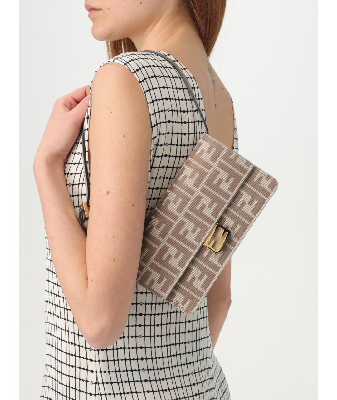 FENDI Бежевая жаккардовая сумка через плечо, фото 2