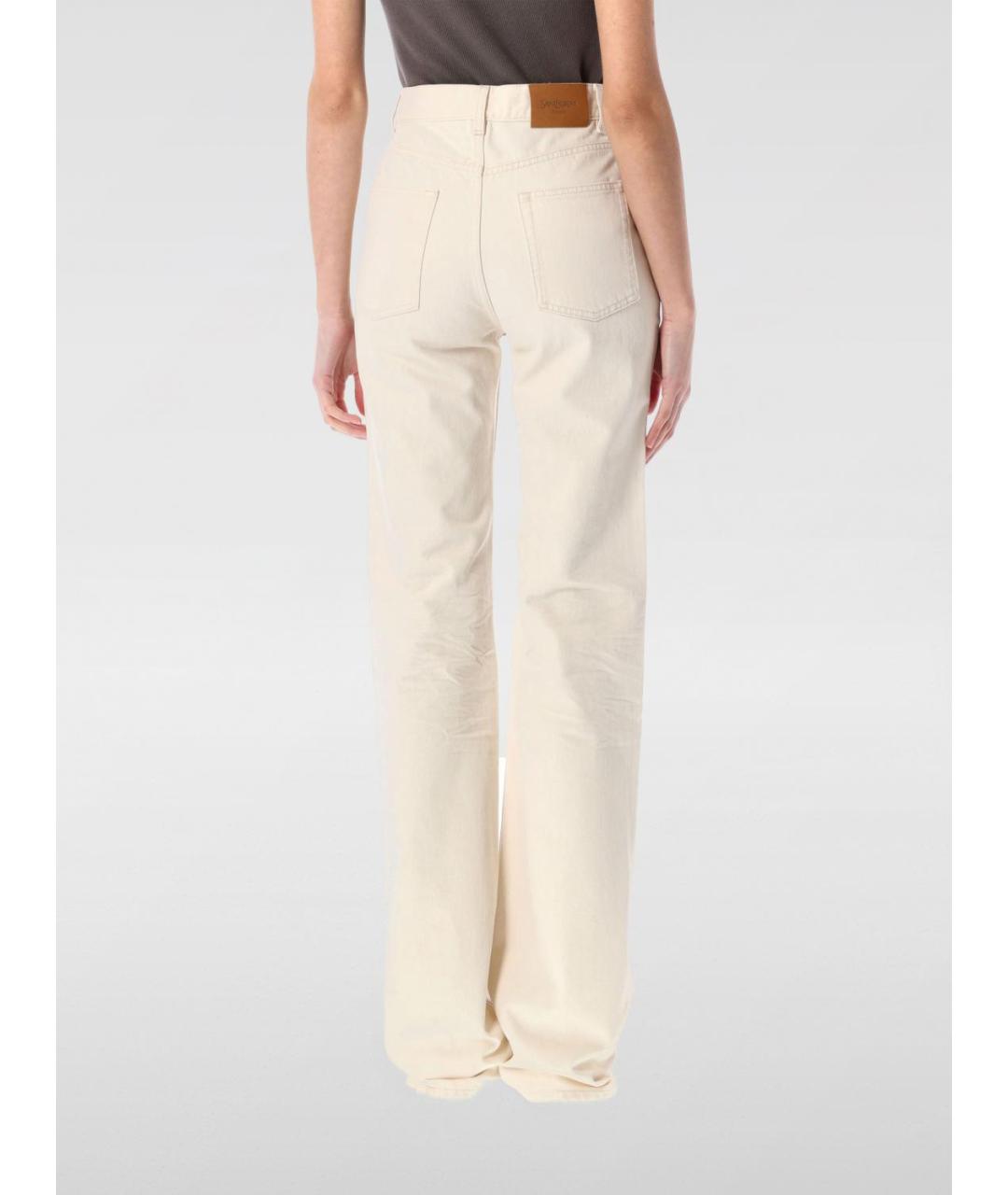 SAINT LAURENT Бежевые хлопковые прямые джинсы, фото 3