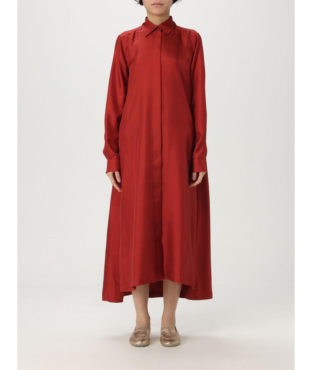 MAX MARA Красное шелковое повседневное платье, фото 2