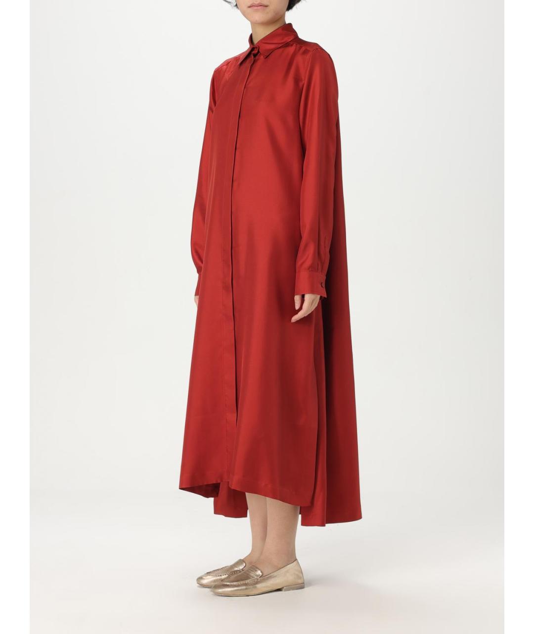 MAX MARA Красное шелковое повседневное платье, фото 4