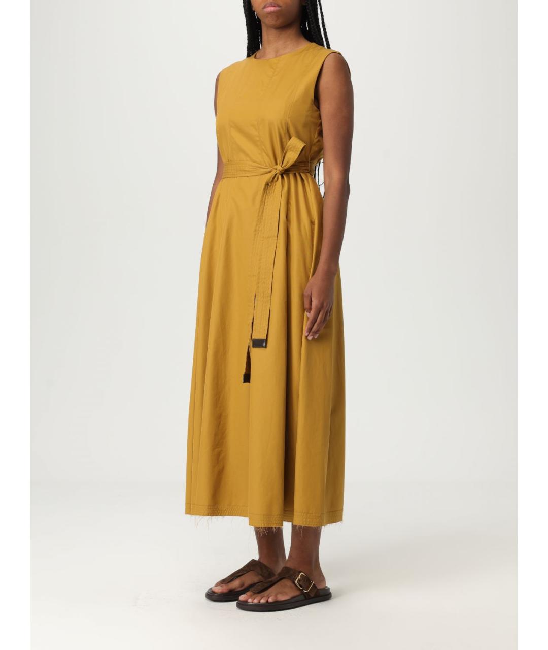 'S MAX MARA Горчичное хлопковое повседневное платье, фото 4