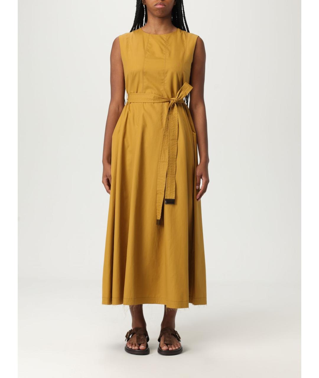 'S MAX MARA Горчичное хлопковое повседневное платье, фото 2