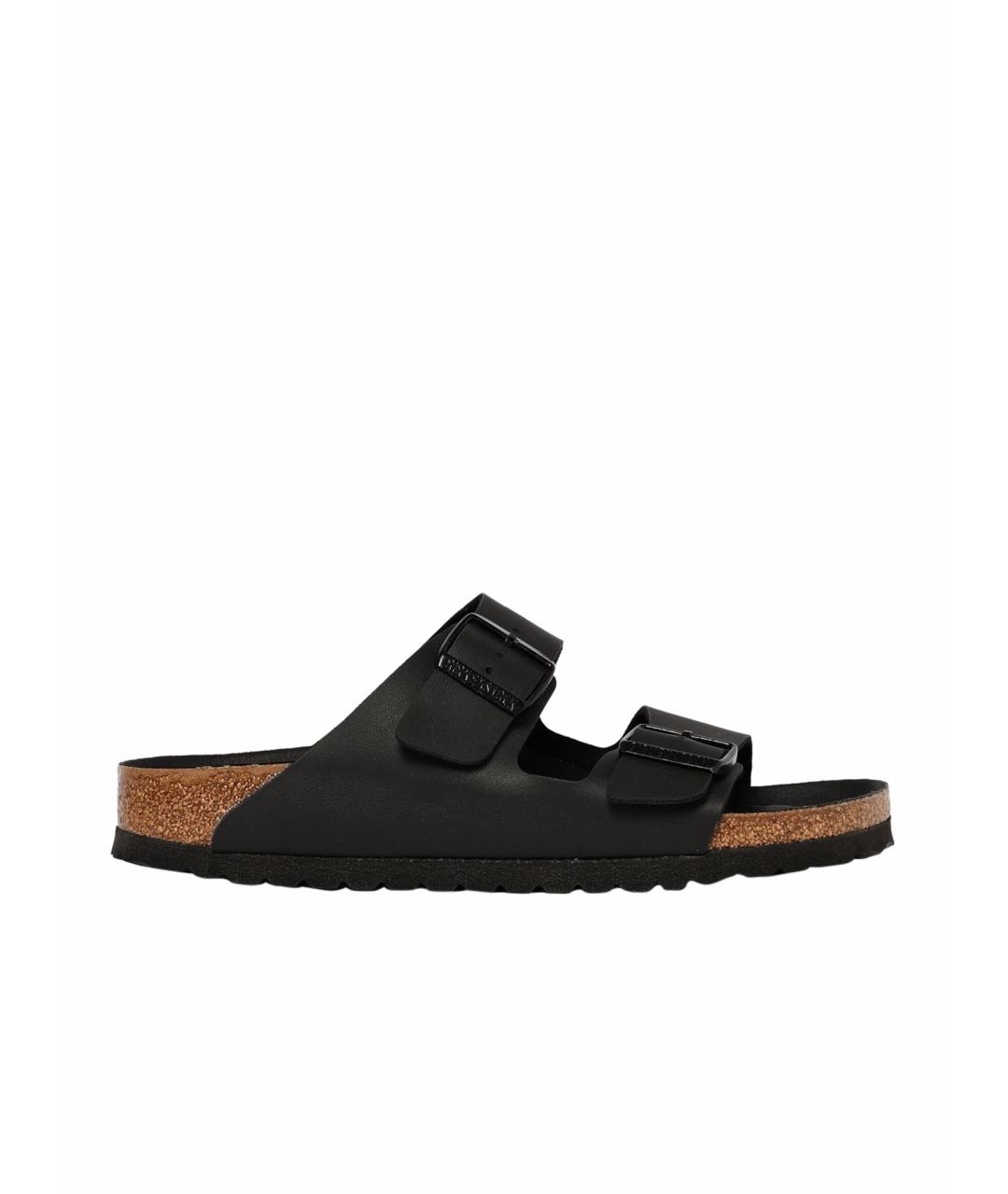 BIRKENSTOCK Черные кожаные шлепанцы, фото 1