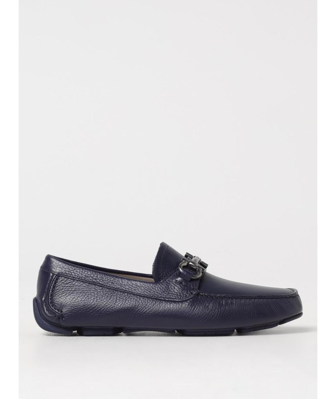 FERRAGAMO Синие кожаные лоферы, фото 5