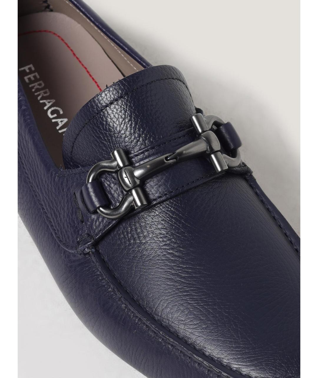 FERRAGAMO Синие кожаные лоферы, фото 4
