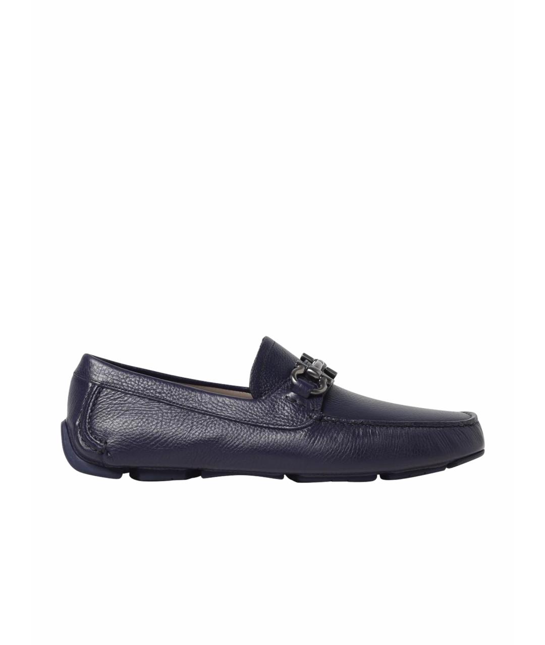 FERRAGAMO Синие кожаные лоферы, фото 1