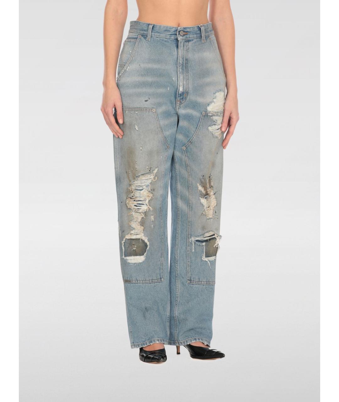 MAISON MARGIELA Голубые хлопковые прямые джинсы, фото 2