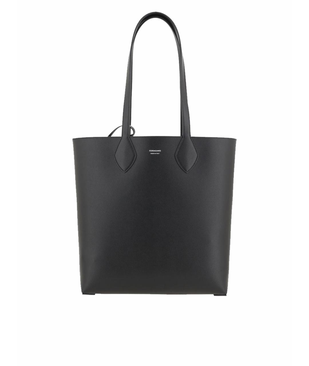 FERRAGAMO Черная кожаная сумка тоут, фото 1
