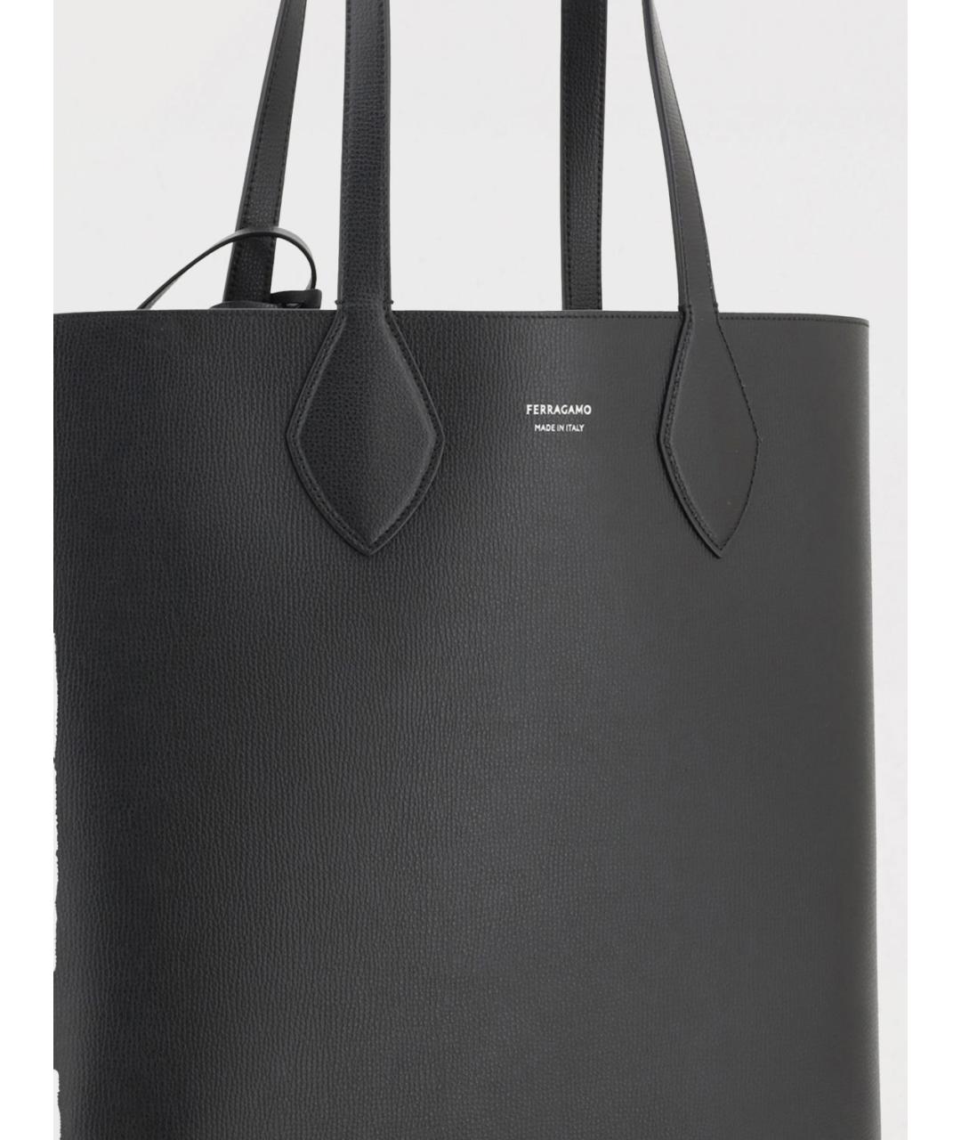 FERRAGAMO Черная кожаная сумка тоут, фото 3