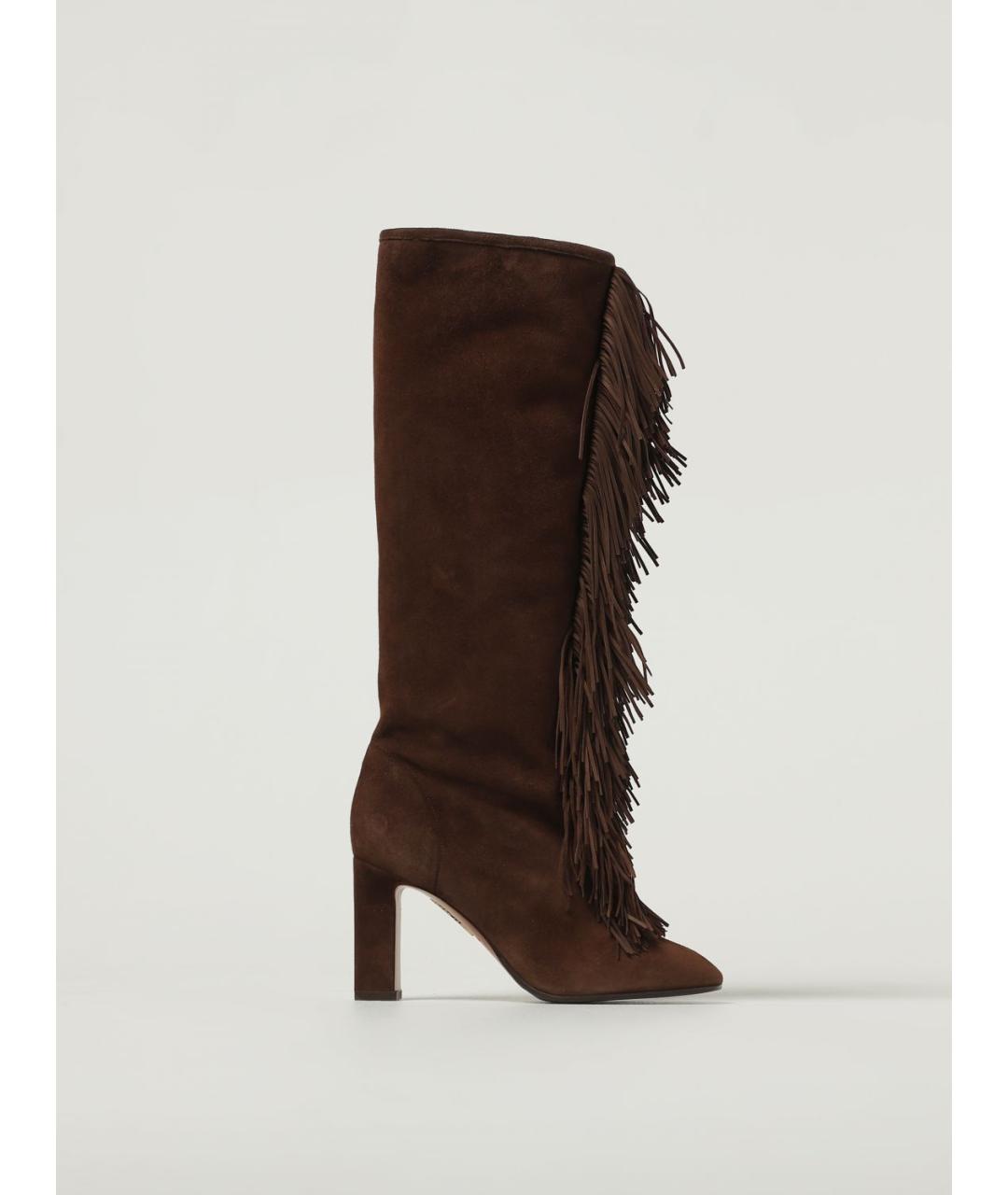 AQUAZZURA Коричневые замшевые сапоги, фото 5