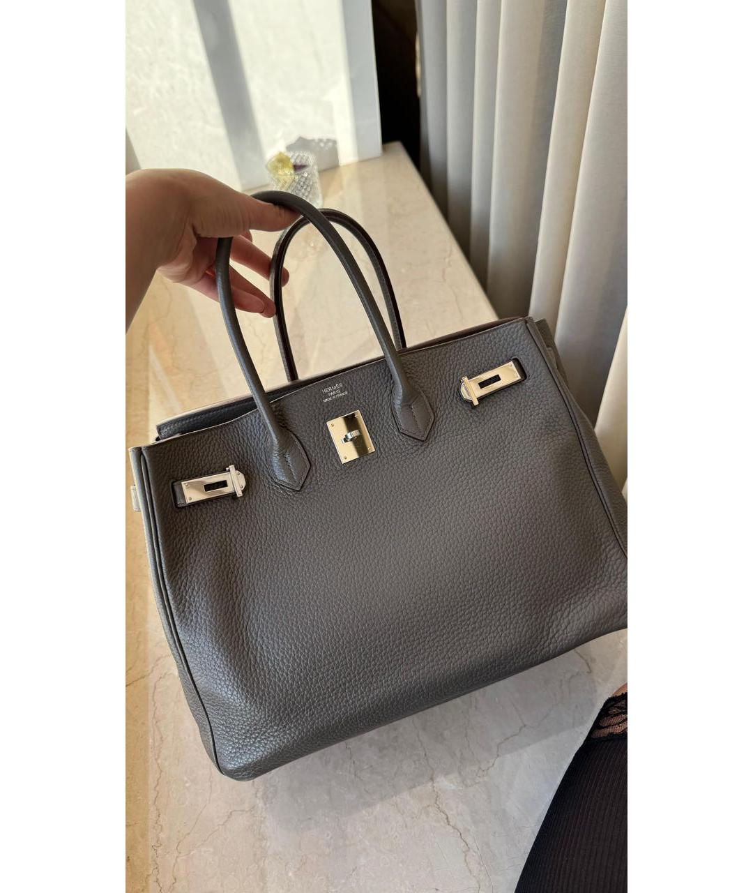 HERMES Антрацитовая кожаная сумка с короткими ручками, фото 9