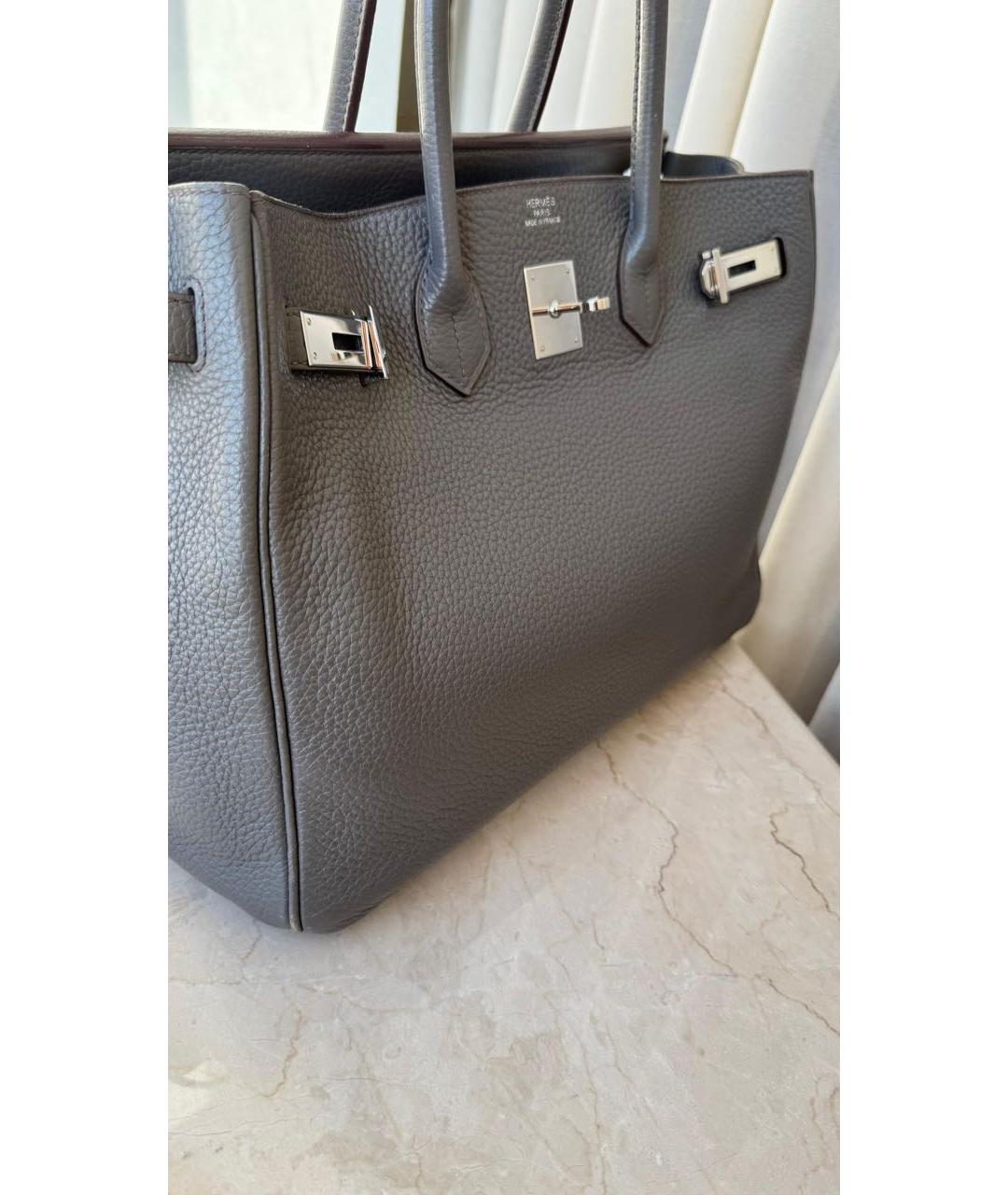 HERMES Антрацитовая кожаная сумка с короткими ручками, фото 4