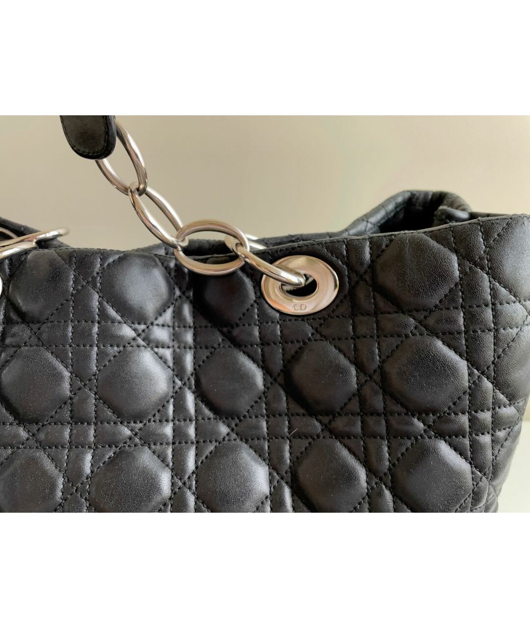CHRISTIAN DIOR Черная кожаная сумка тоут, фото 5