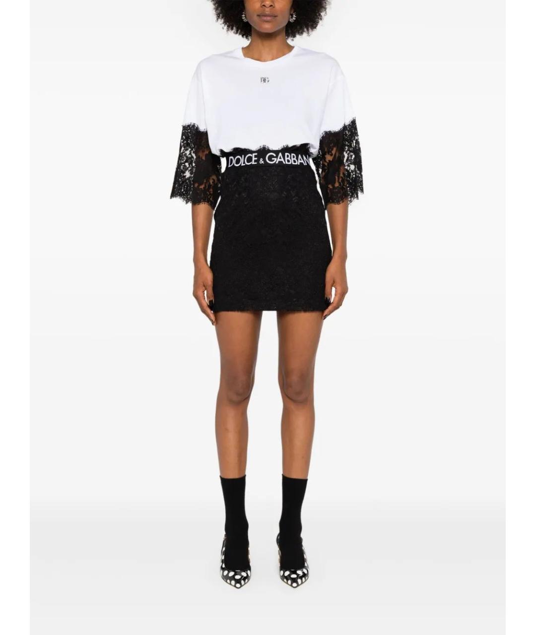 DOLCE&GABBANA Черная кружевная юбка мини, фото 2