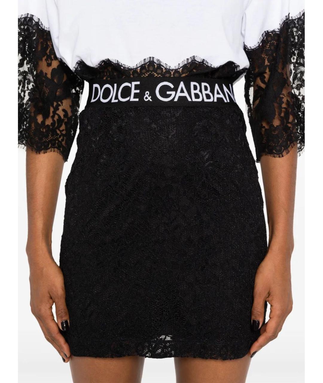 DOLCE&GABBANA Черная кружевная юбка мини, фото 5