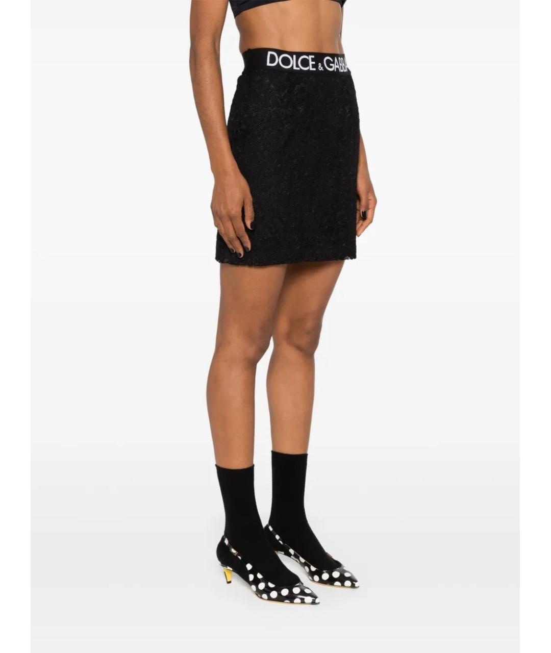 DOLCE&GABBANA Черная кружевная юбка мини, фото 3