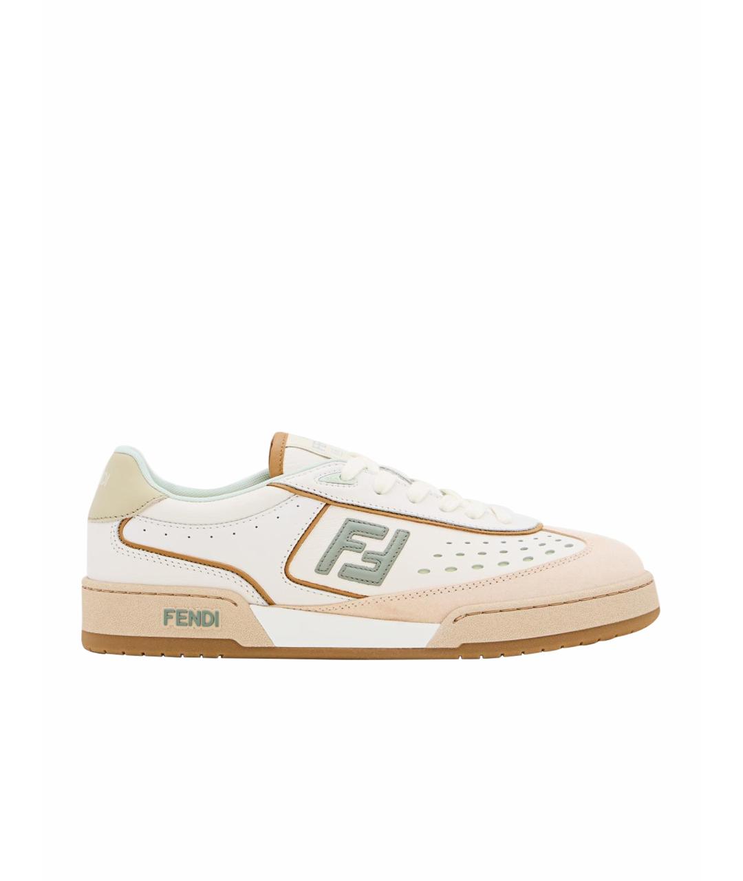 FENDI Бежевые кожаные кеды, фото 1
