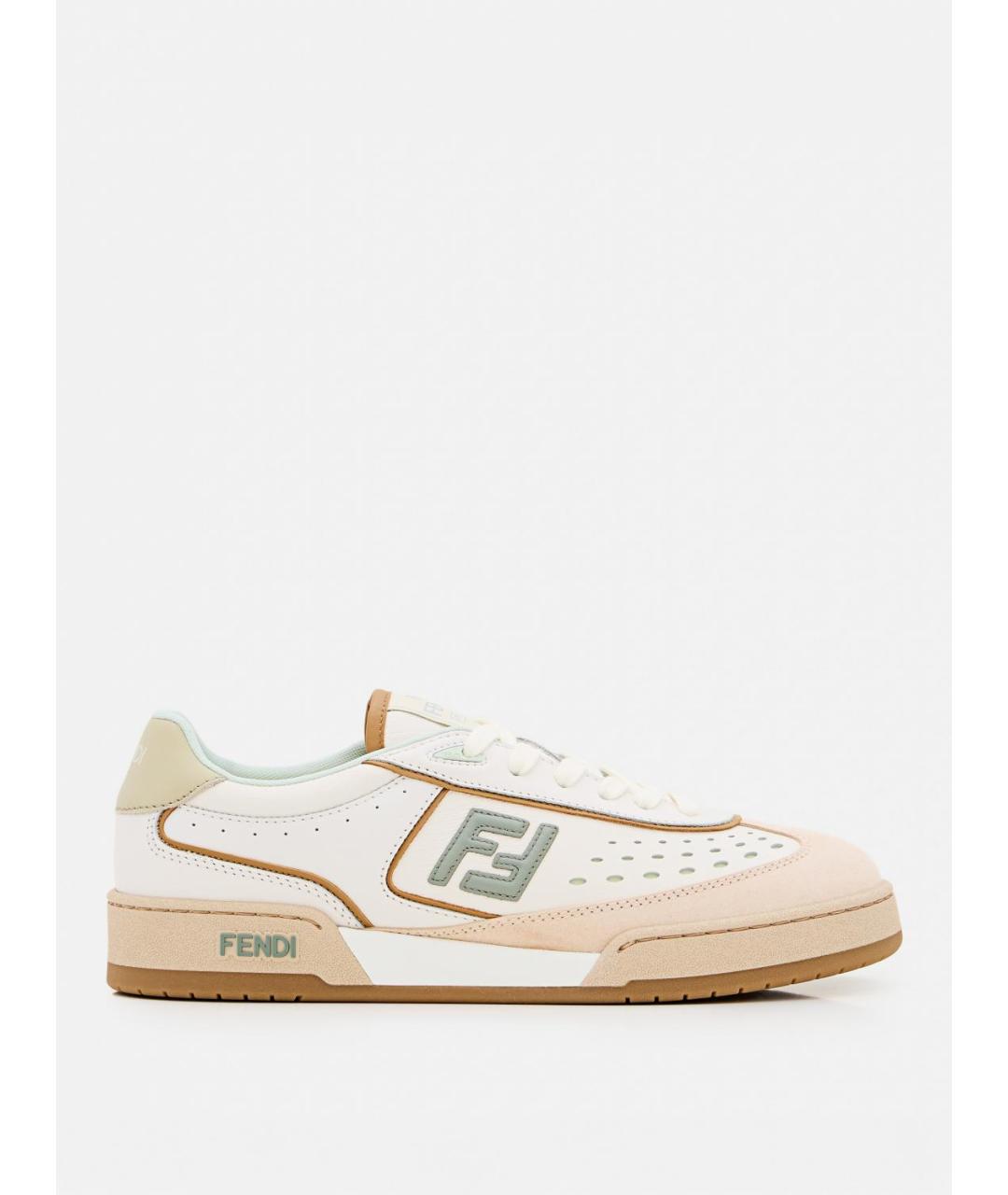 FENDI Бежевые кожаные кеды, фото 5