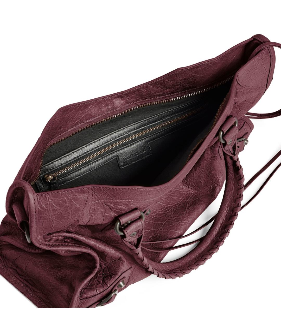 BALENCIAGA Бордовая кожаная сумка тоут, фото 5
