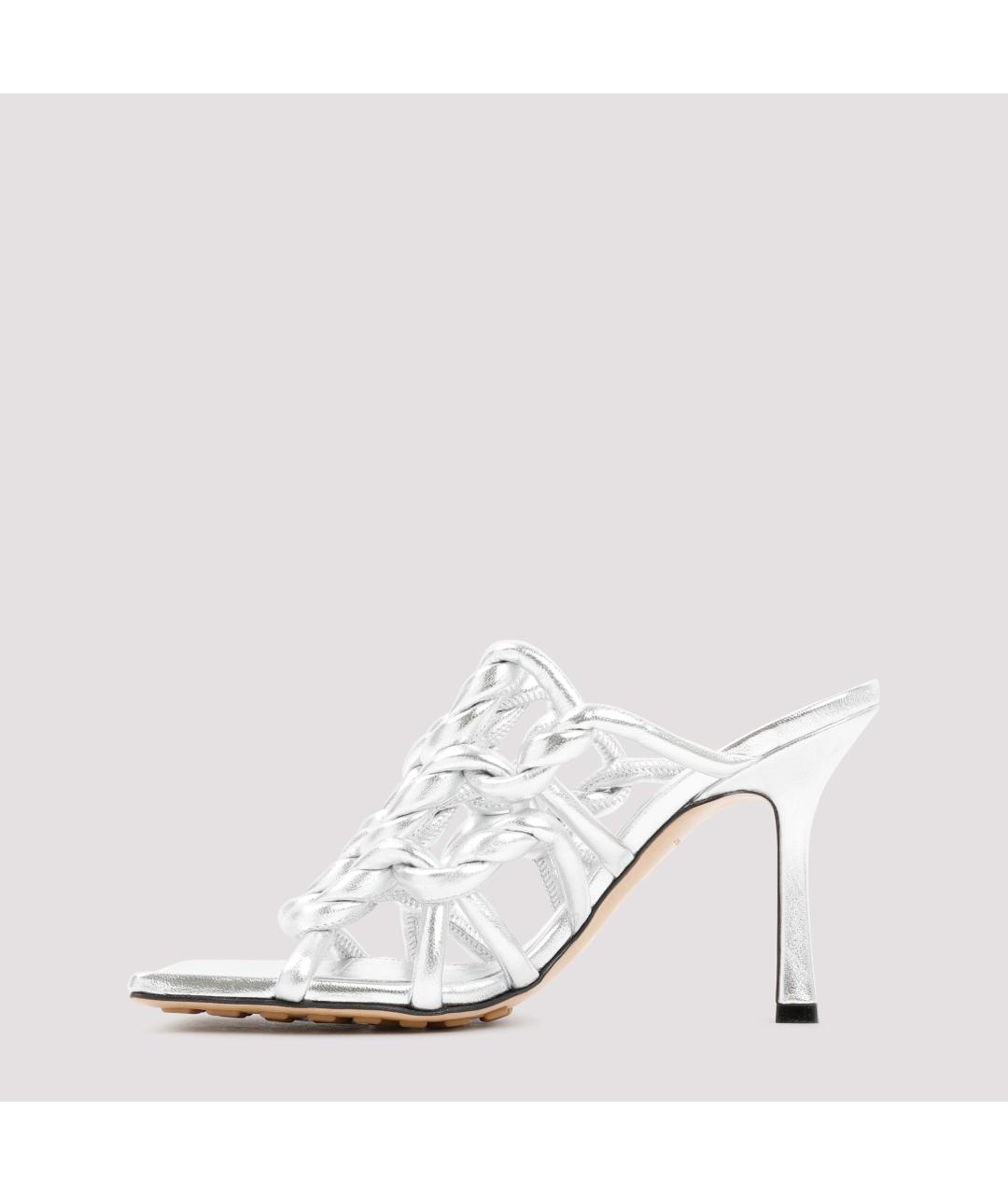 BOTTEGA VENETA Серебряные кожаные мюли, фото 3