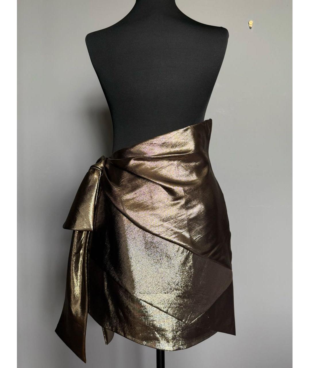 SAINT LAURENT Золотая шелковая юбка мини, фото 3