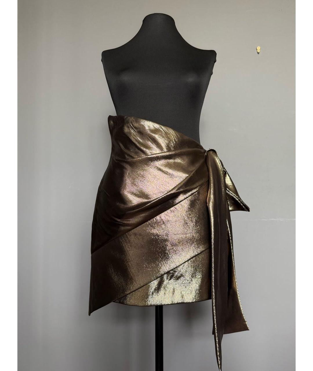 SAINT LAURENT Золотая шелковая юбка мини, фото 8