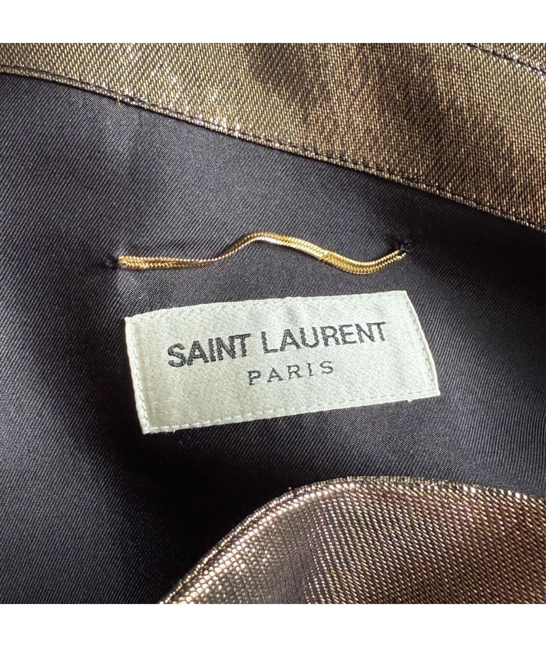 SAINT LAURENT Золотая шелковая юбка мини, фото 7