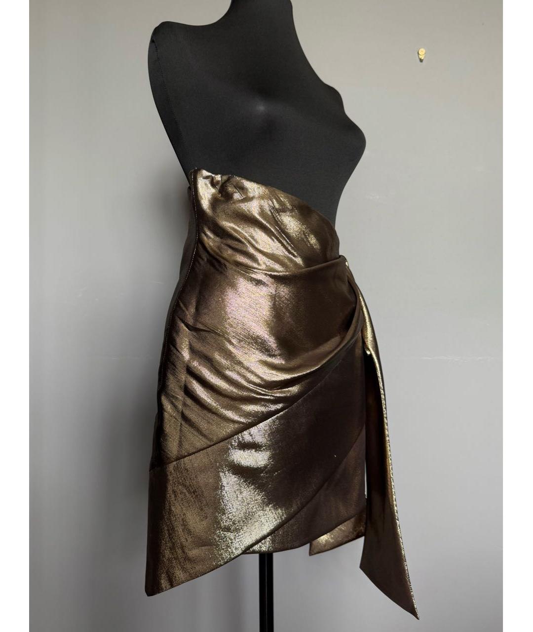 SAINT LAURENT Золотая шелковая юбка мини, фото 2