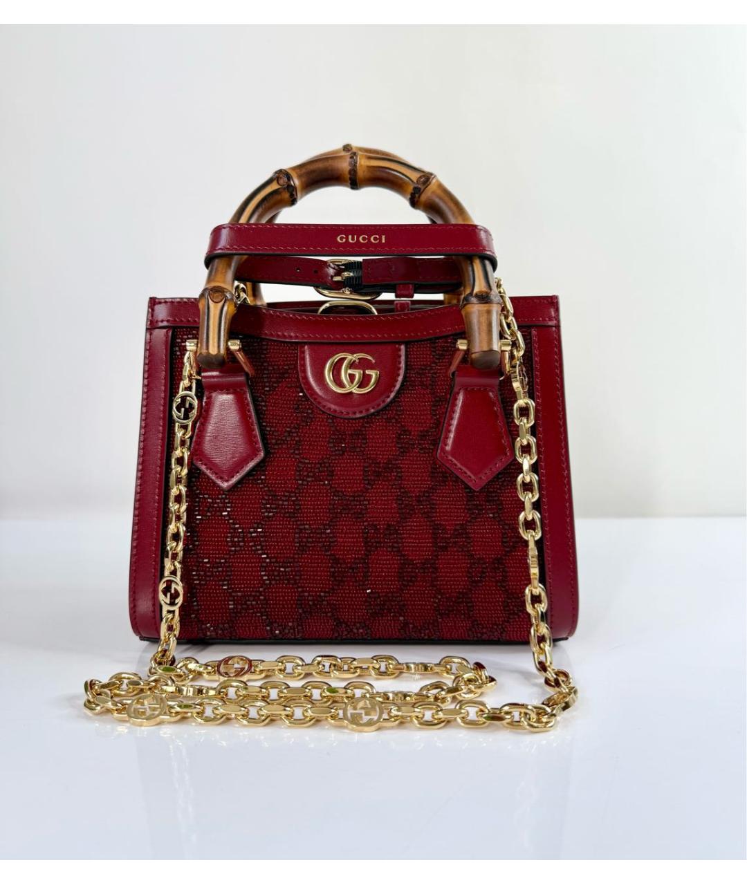 GUCCI Бордовая кожаная сумка с короткими ручками, фото 8