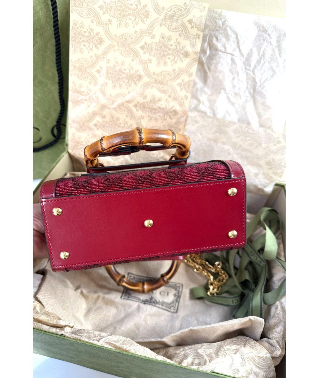 GUCCI Бордовая кожаная сумка с короткими ручками, фото 2