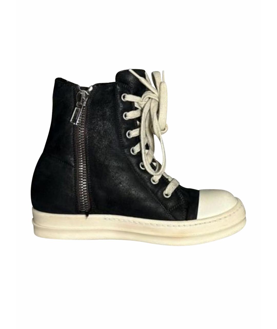 RICK OWENS Черные кожаные кеды, фото 1