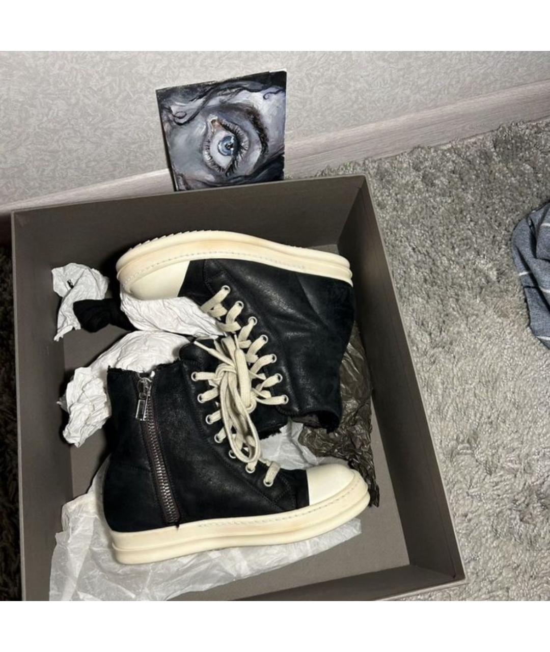 RICK OWENS Черные кожаные кеды, фото 7