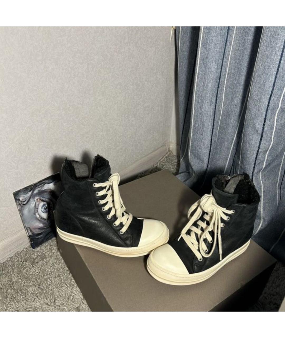 RICK OWENS Черные кожаные кеды, фото 3