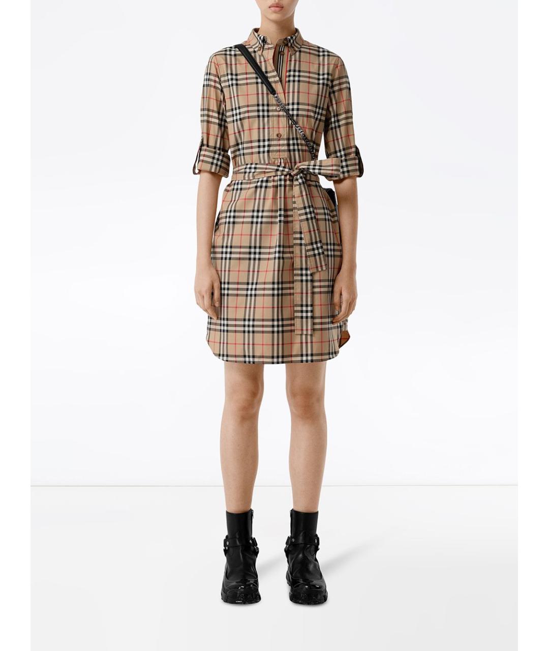 BURBERRY Бежевое хлопковое повседневное платье, фото 4