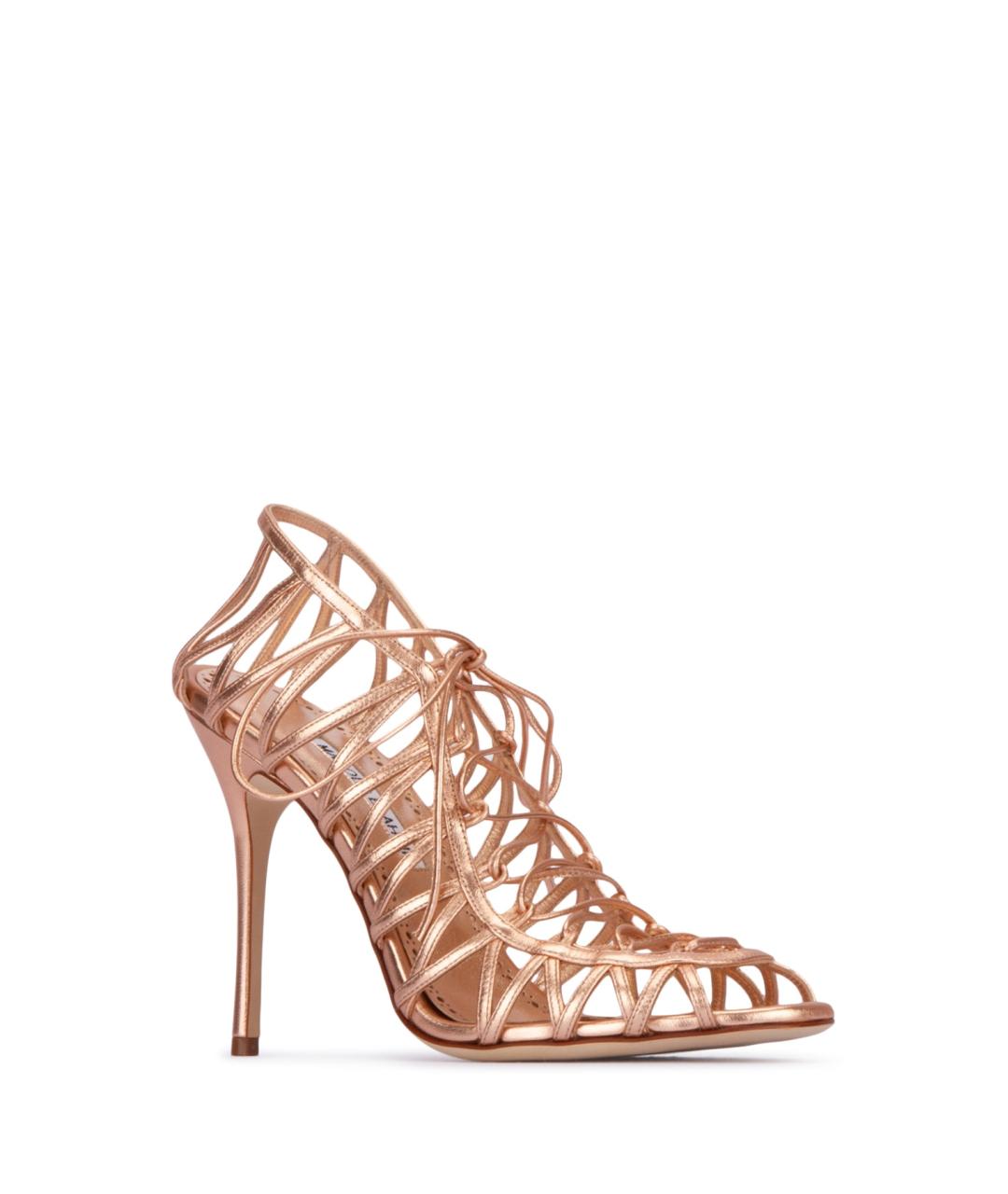 MANOLO BLAHNIK Бежевые кожаные босоножки, фото 2