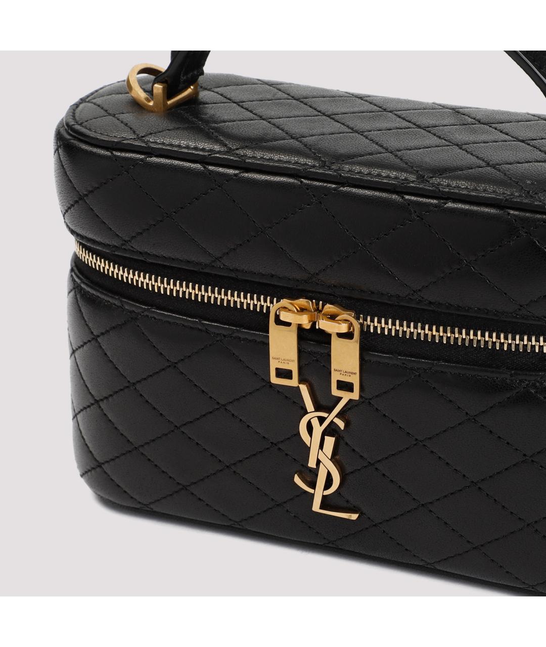 SAINT LAURENT Черная кожаная сумка с короткими ручками, фото 5