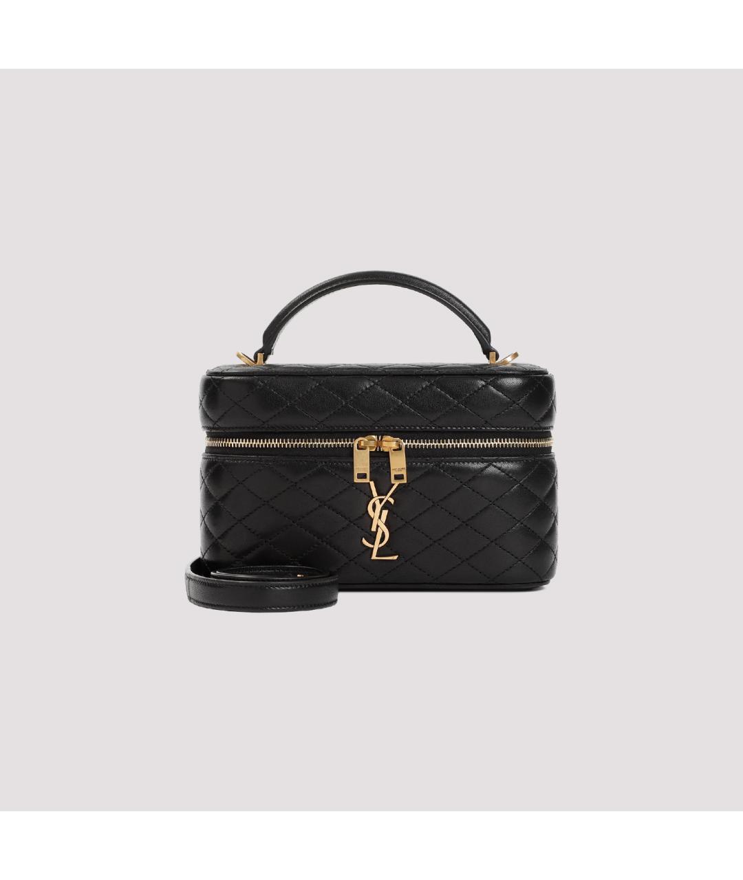 SAINT LAURENT Черная кожаная сумка с короткими ручками, фото 2