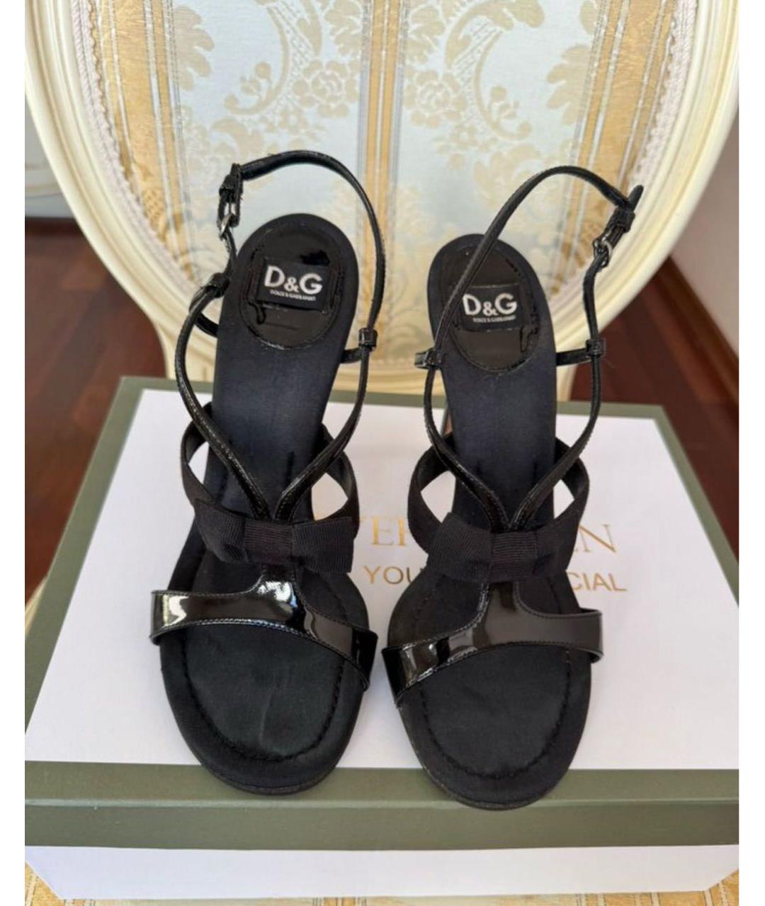DOLCE&GABBANA Черные босоножки из лакированной кожи, фото 2