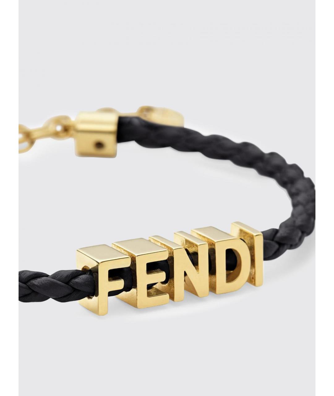 FENDI Черный кожаный браслет, фото 3