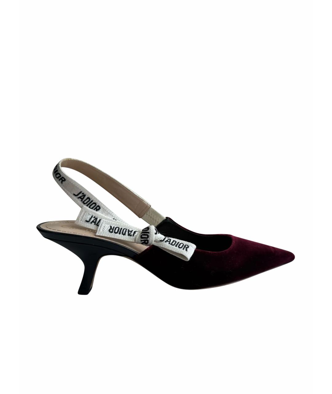 CHRISTIAN DIOR Бордовые бархатные лодочки на низком каблуке, фото 1