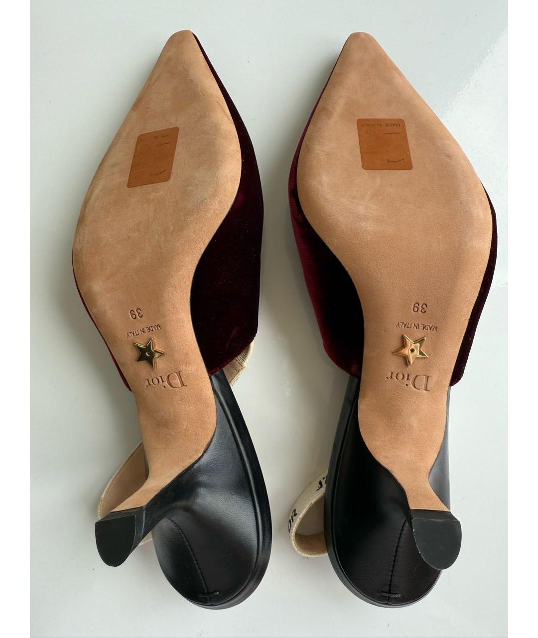 CHRISTIAN DIOR Бордовые бархатные лодочки на низком каблуке, фото 5