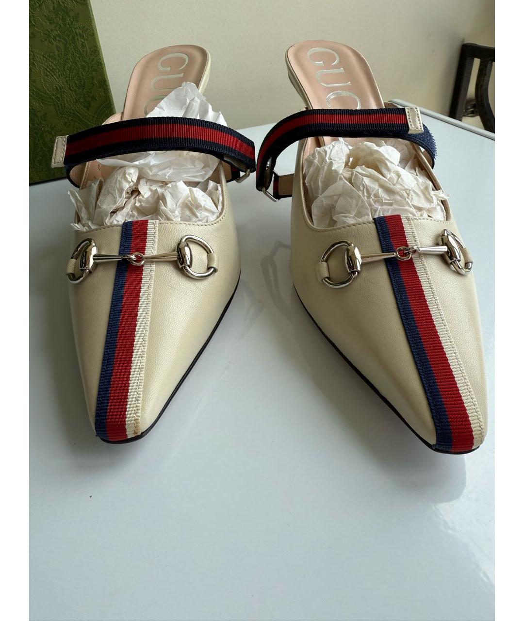 GUCCI Бежевые кожаные мюли, фото 5