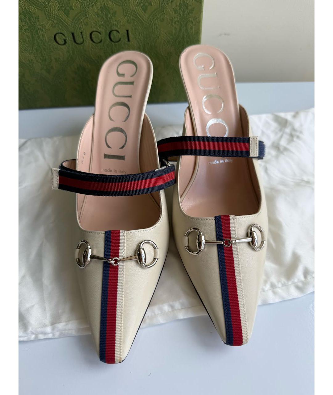GUCCI Бежевые кожаные мюли, фото 8