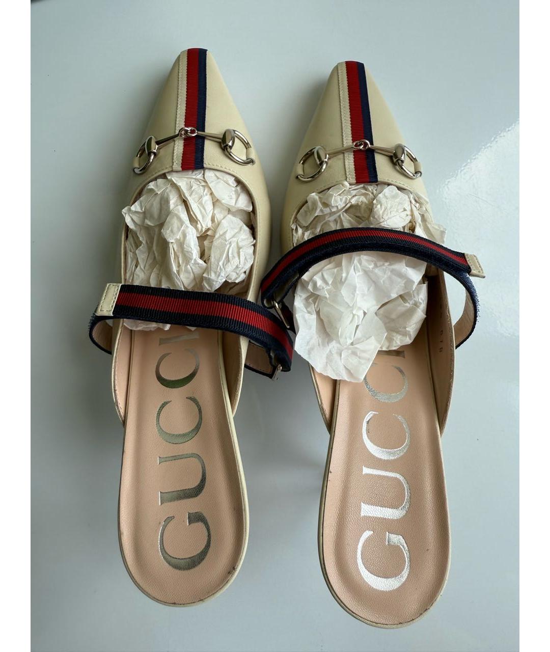 GUCCI Бежевые кожаные мюли, фото 3