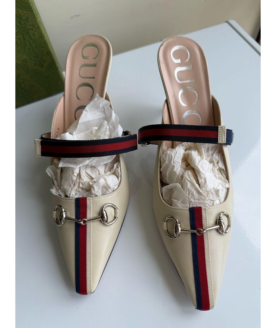 GUCCI Бежевые кожаные мюли, фото 2